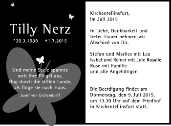 Anzeige von Tilly Nerz von Reutlinger Generalanzeiger