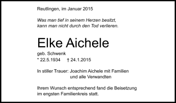 Anzeige von Elke Aichele von Reutlinger Generalanzeiger