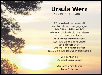 Anzeige von Ursula Werz von Reutlinger Generalanzeiger