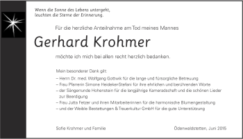 Anzeige von Gerhard Krohmer von Reutlinger Generalanzeiger