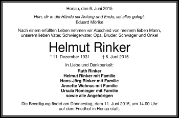 Anzeige von Helmut Rinker von Reutlinger Generalanzeiger