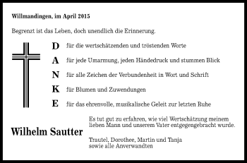 Anzeige von Wilhelm Sautter von Reutlinger Generalanzeiger
