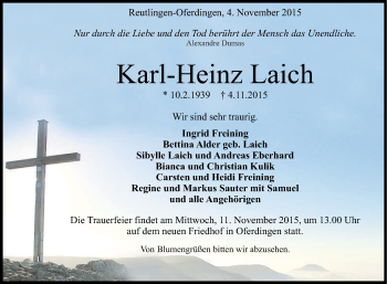 Anzeige von Karl-Heinz Laich von Reutlinger Generalanzeiger