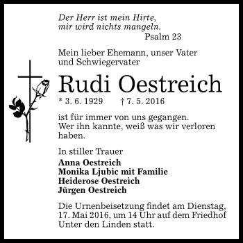 Anzeige von Rudi Oestreich von Reutlinger Generalanzeiger