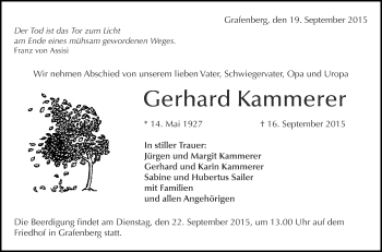 Anzeige von Gerhard Kammerer von Reutlinger Generalanzeiger