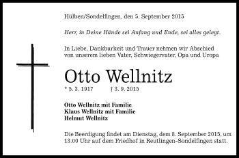Anzeige von Otto Wellnitz von Reutlinger Generalanzeiger