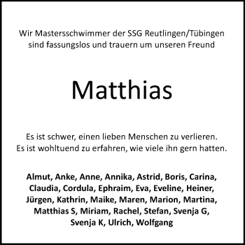 Anzeige von Matthias Müller von Reutlinger Generalanzeiger