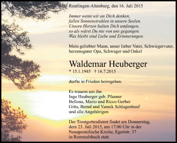 Anzeige von Waldemar Heuberger von Reutlinger Generalanzeiger