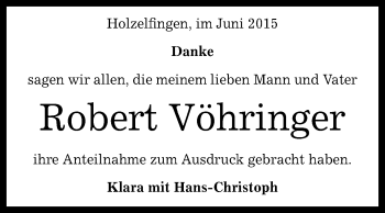 Anzeige von Robert Vöhringer von Reutlinger Generalanzeiger