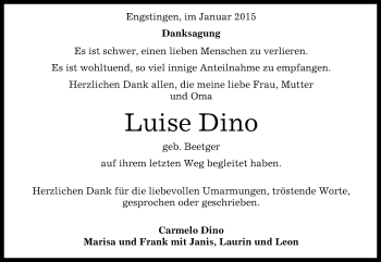 Anzeige von Luise Dino von Reutlinger Generalanzeiger