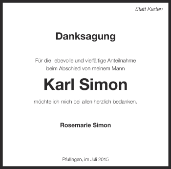 Anzeige von Karl Simon von Reutlinger Generalanzeiger