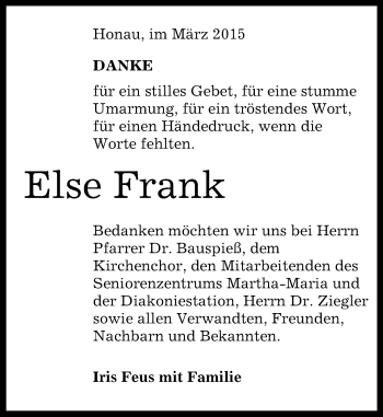 Anzeige von Else Frank von Reutlinger Generalanzeiger