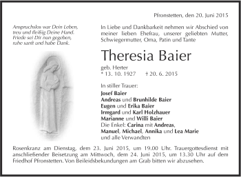 Anzeige von Theresia Baier von Reutlinger Generalanzeiger