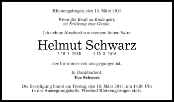 Anzeige von Helmut Schwarz von Reutlinger Generalanzeiger