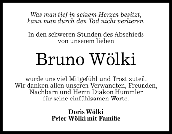 Anzeige von Bruno Wölki von Reutlinger Generalanzeiger
