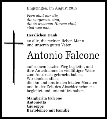 Anzeige von Antonio Falcone von Reutlinger Generalanzeiger