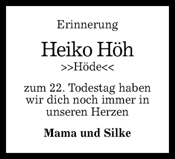 Anzeige von Heiko Höh von Reutlinger Generalanzeiger