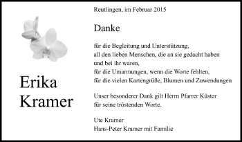 Anzeige von Erika Kramer von Reutlinger Generalanzeiger