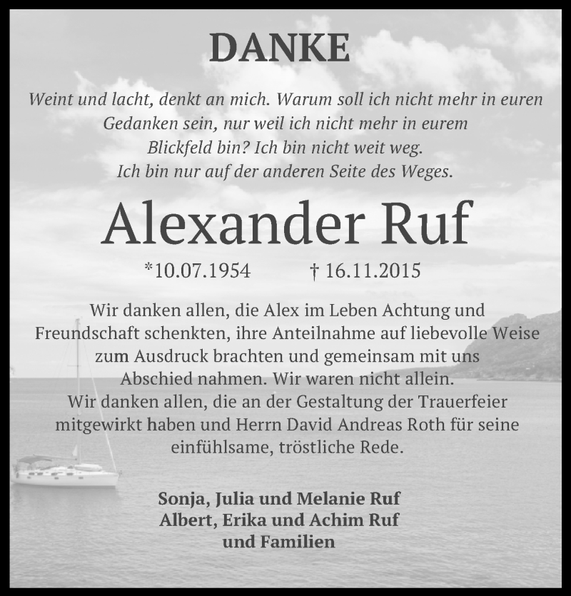  Traueranzeige für Alexander Ruf vom 08.12.2015 aus Reutlinger Generalanzeiger