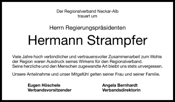 Anzeige von Hermann Strampfer von Reutlinger Generalanzeiger