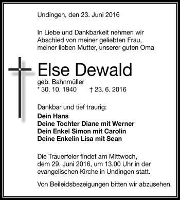 Anzeige von Else Dewald von Reutlinger Generalanzeiger