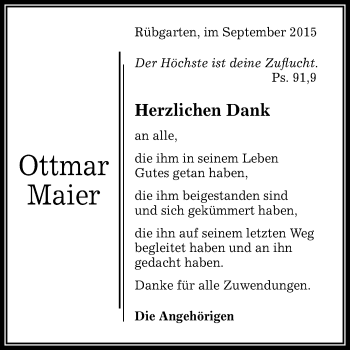 Anzeige von Ottmar Maier von Reutlinger Generalanzeiger