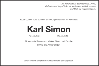 Anzeige von Karl Simon von Reutlinger Generalanzeiger