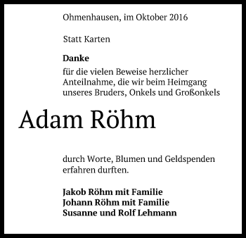 Anzeige von Adam Röhm von Reutlinger Generalanzeiger