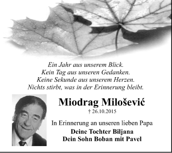 Anzeige von Miodrag Miloševic von Reutlinger Generalanzeiger
