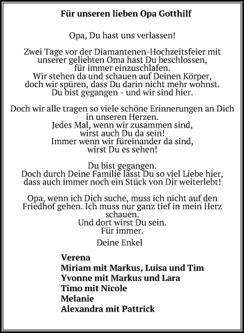 Anzeige von Gotthilf  von Reutlinger Generalanzeiger