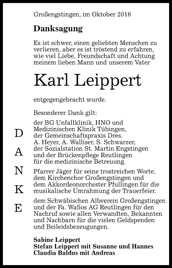 Anzeige von Karl Leippert von Reutlinger Generalanzeiger
