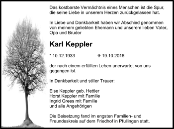 Anzeige von Karl Keppler von Reutlinger Generalanzeiger