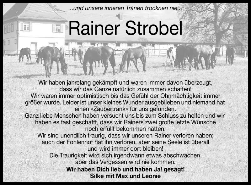 Traueranzeige für Rainer Strobel vom 02.11.2016 aus Reutlinger Generalanzeiger