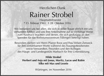 Anzeige von Rainer Strobel von Reutlinger Generalanzeiger