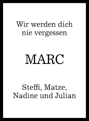 Anzeige von Marc  von Reutlinger Generalanzeiger