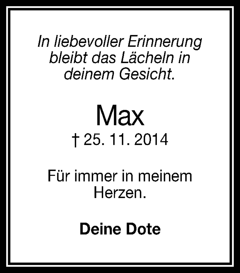  Traueranzeige für Max Mayer vom 25.11.2016 aus Reutlinger Generalanzeiger