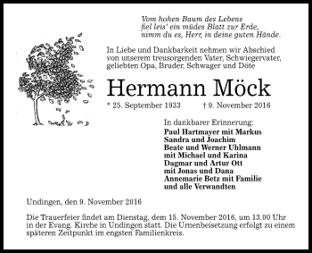 Anzeige von Hermann Möck von Reutlinger Generalanzeiger