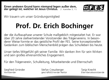 Anzeige von Erich Bochinger von Reutlinger Generalanzeiger