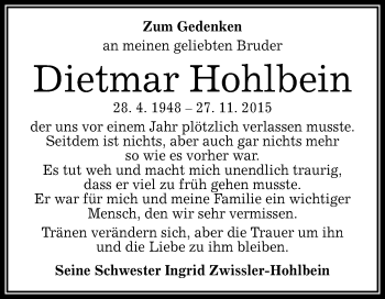 Anzeige von Dietmar Hohlbein von Reutlinger Generalanzeiger