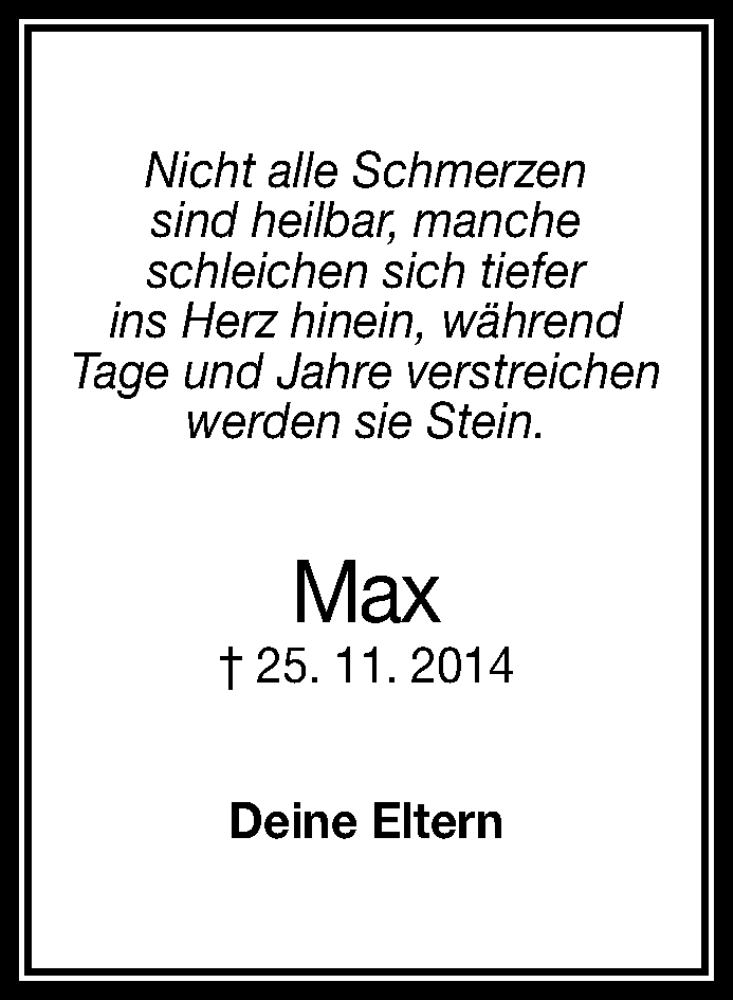  Traueranzeige für Max Mayer vom 25.11.2016 aus Reutlinger Generalanzeiger
