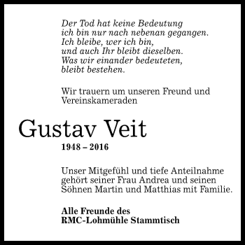 Anzeige von Gustav Veit von Reutlinger Generalanzeiger