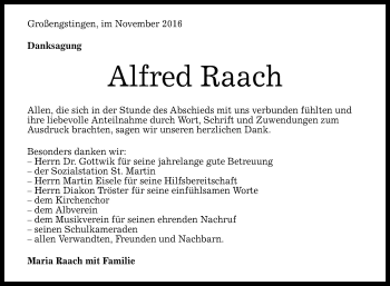 Anzeige von Alfred Raach von Reutlinger Generalanzeiger