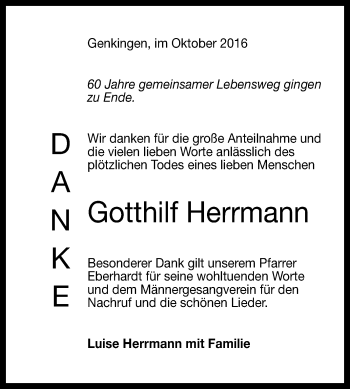 Anzeige von Gotthilf Herrmann von Reutlinger Generalanzeiger