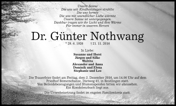 Anzeige von Günter Nothwang von Reutlinger Generalanzeiger