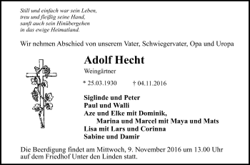 Anzeige von Adolf Hecht von Reutlinger Generalanzeiger