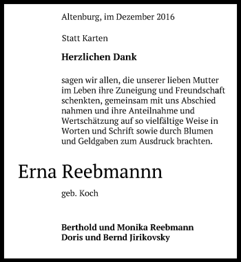 Anzeige von Erna Reebmannn von Reutlinger Generalanzeiger
