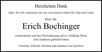 Anzeige von Erich Bochinger von Reutlinger Generalanzeiger
