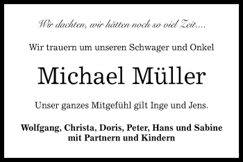Anzeige von Michael Müller von Reutlinger Generalanzeiger
