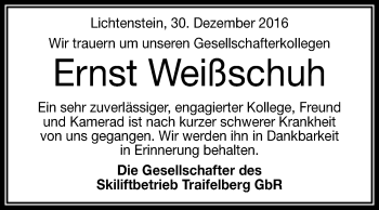 Anzeige von Ernst Weißschuh von Reutlinger Generalanzeiger