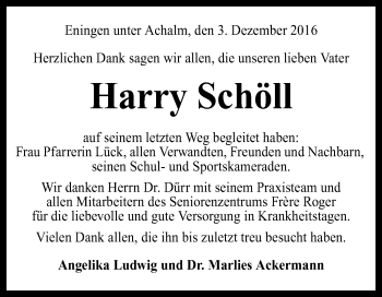Anzeige von Harry Schöll von Reutlinger Generalanzeiger
